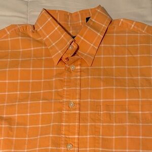 IZOD 100% Cotton Orange & White Check Short-Sleeve Saltwater Shirt Large